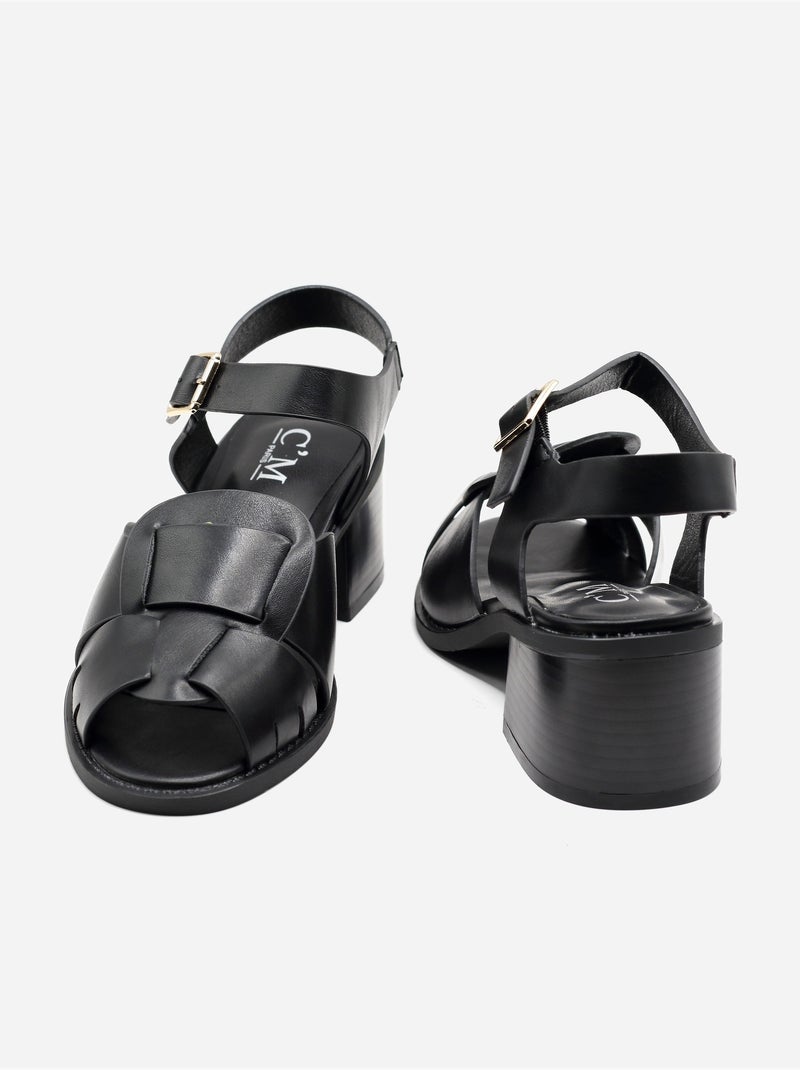 Sandalias de tacón con correa y hebilla Negro - Kiabi
