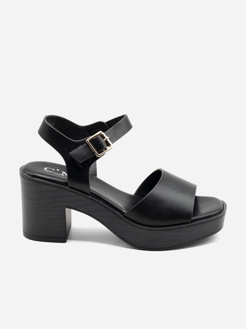 Sandalias de tacón con correa y hebilla Negro - Kiabi