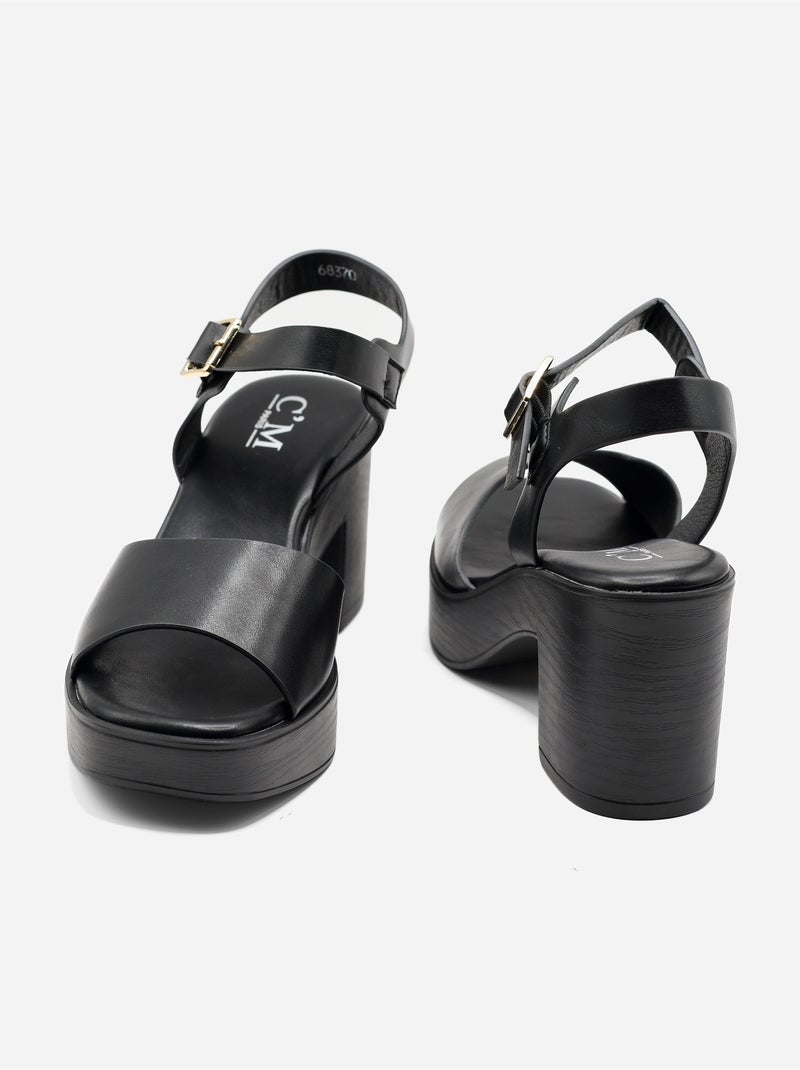 Sandalias de tacón con correa y hebilla Negro - Kiabi