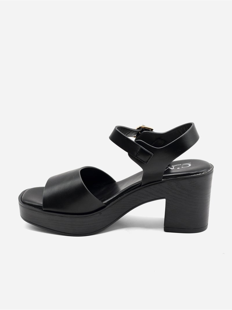 Sandalias de tacón con correa y hebilla Negro - Kiabi