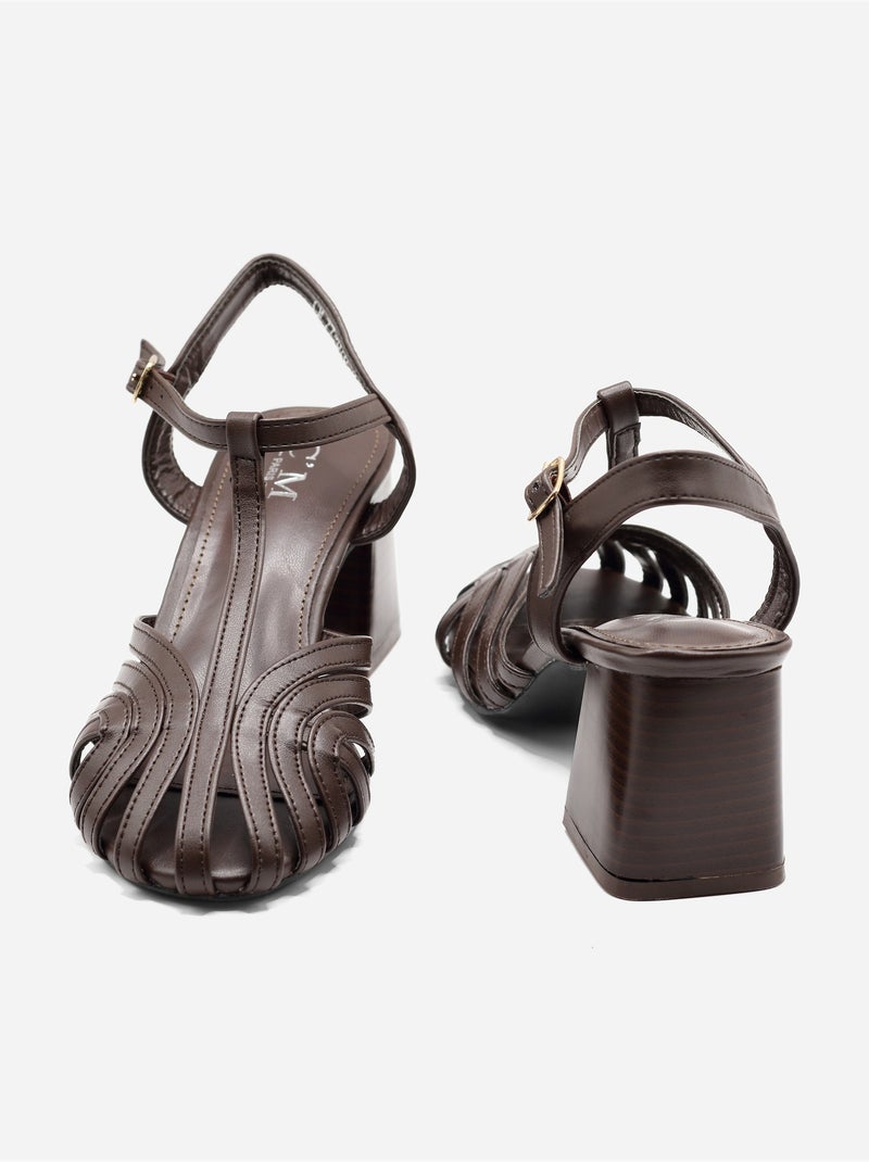 Sandalias de tacón con tiras Marrón - Kiabi