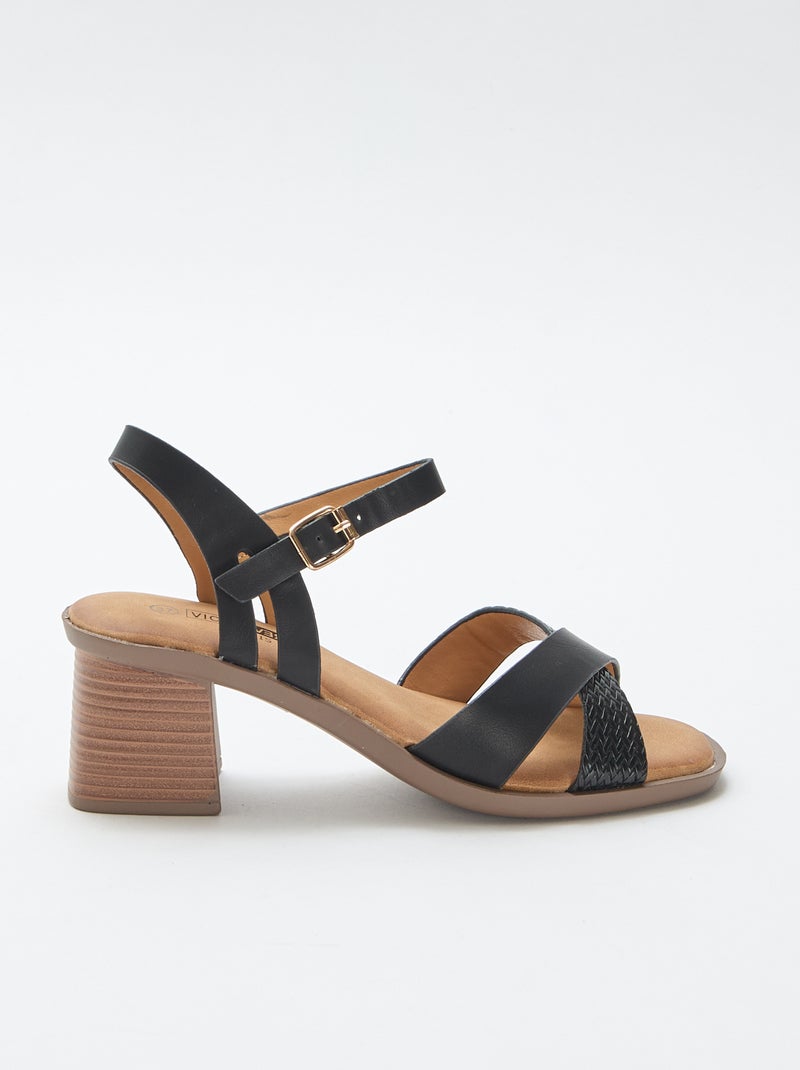 Sandalias de tacón cuadrado de imitación Negro - Kiabi