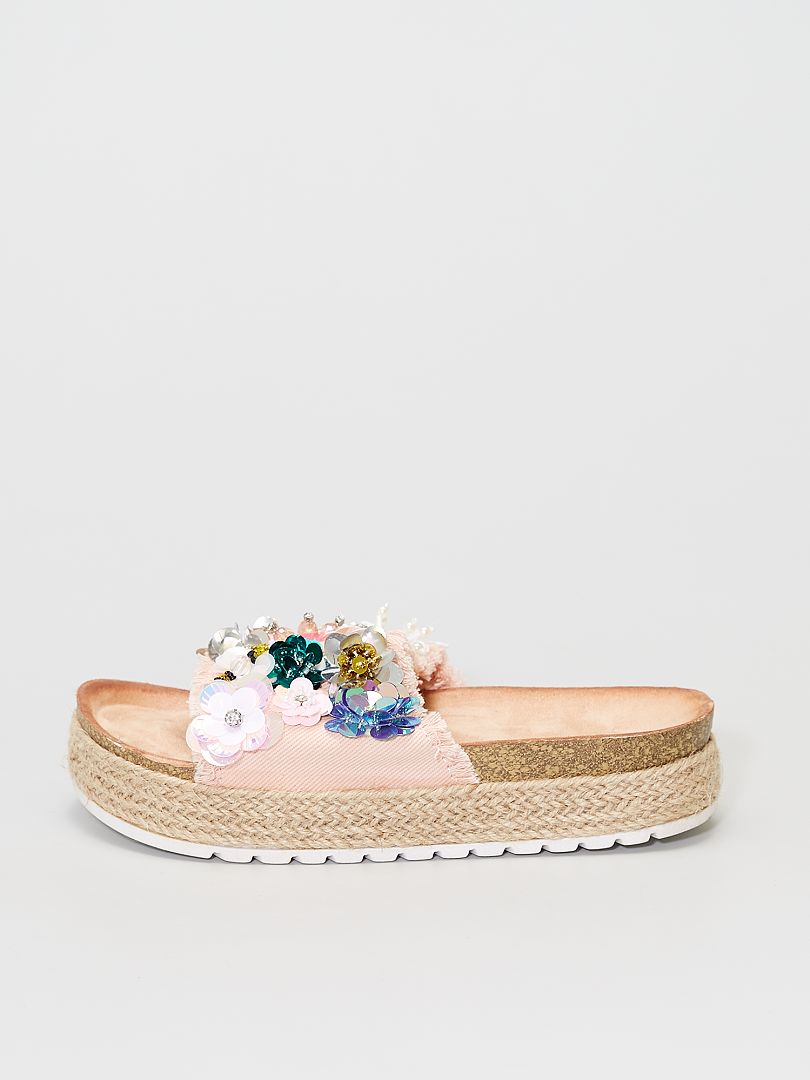 Sandalias de tela con adornos en el empeine rosa - Kiabi