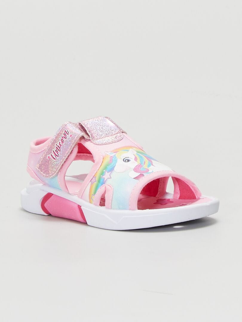 Sandalias de tela con brillos 'unicornio' rosa - Kiabi