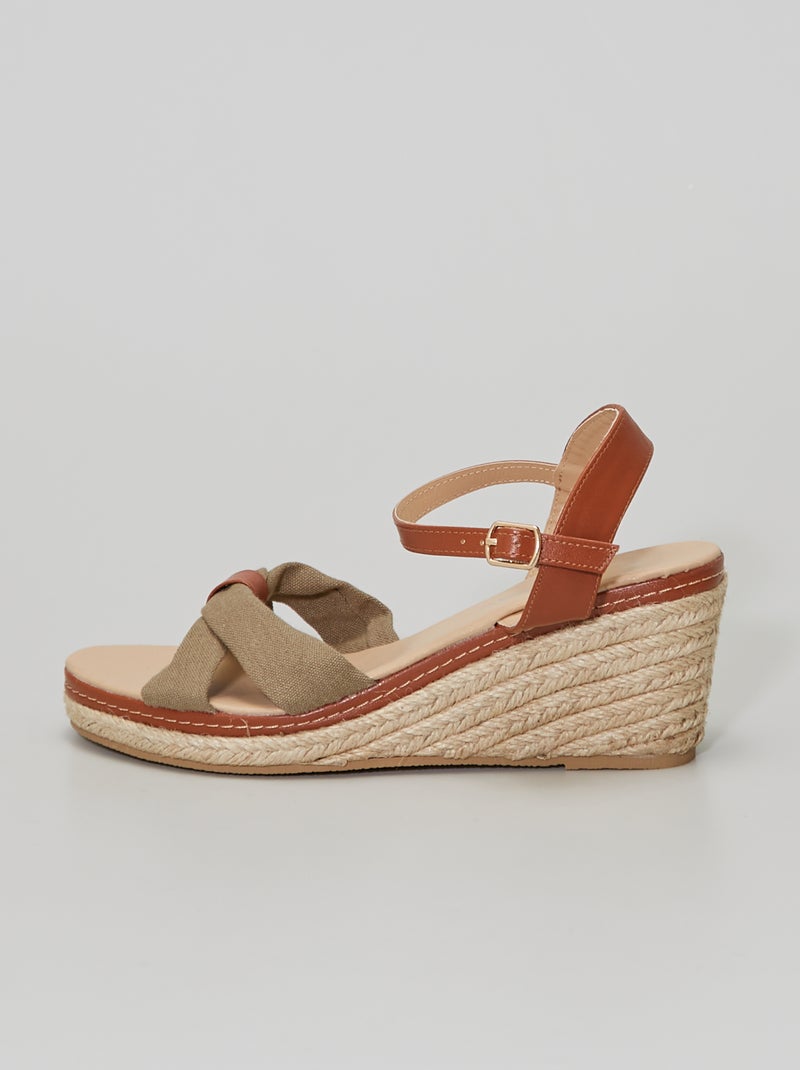 Sandalias de tela con cuña caqui - Kiabi