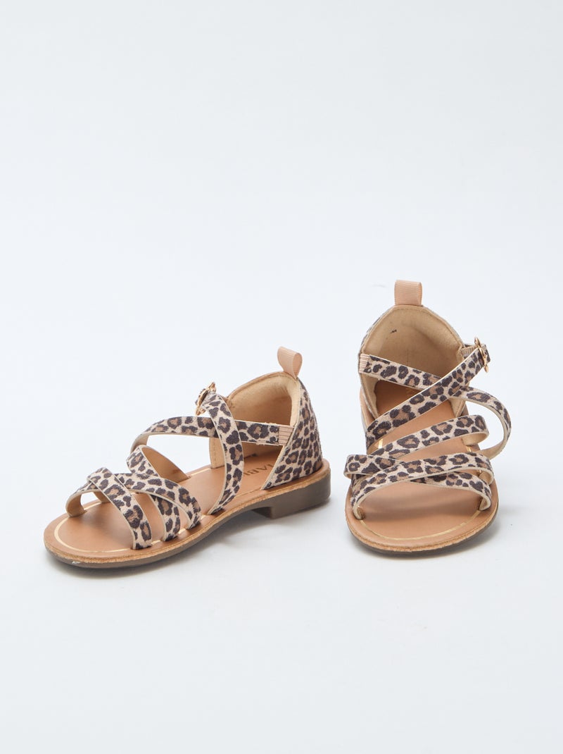 Sandalias de tiras con estampado de leopardo Marron - Kiabi