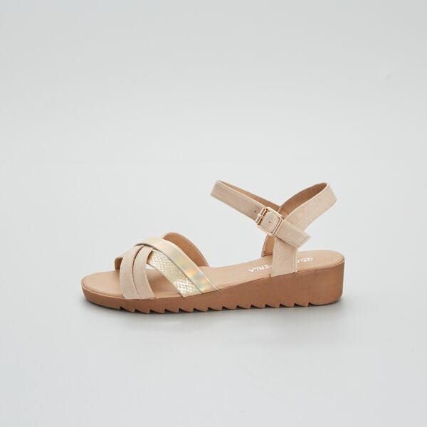 Sandalias de tiras cruzadas de varios materiales Mujer talla 34 a 48 - BEIGE  - Kiabi - 22,00€