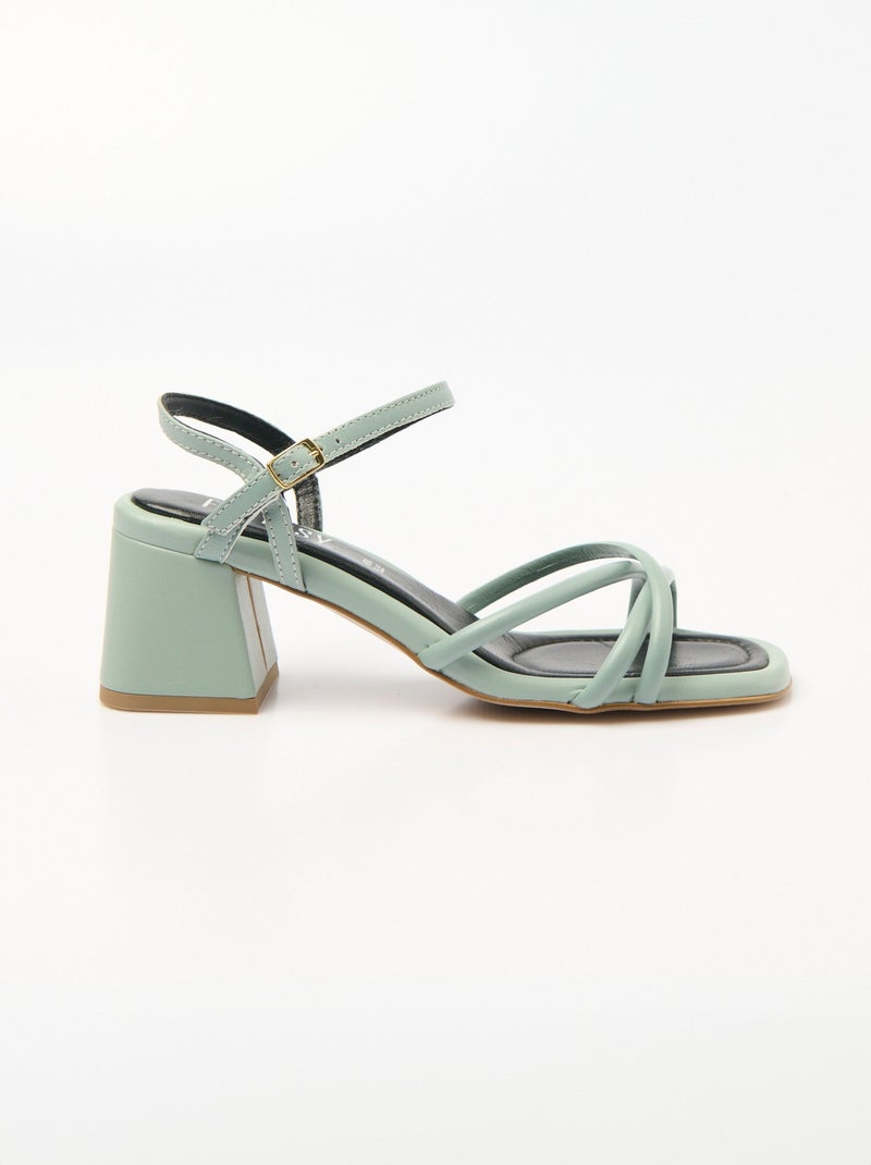 Sandalias de tiras finas con tacón cuadrado - AFIBEL Verde - Kiabi