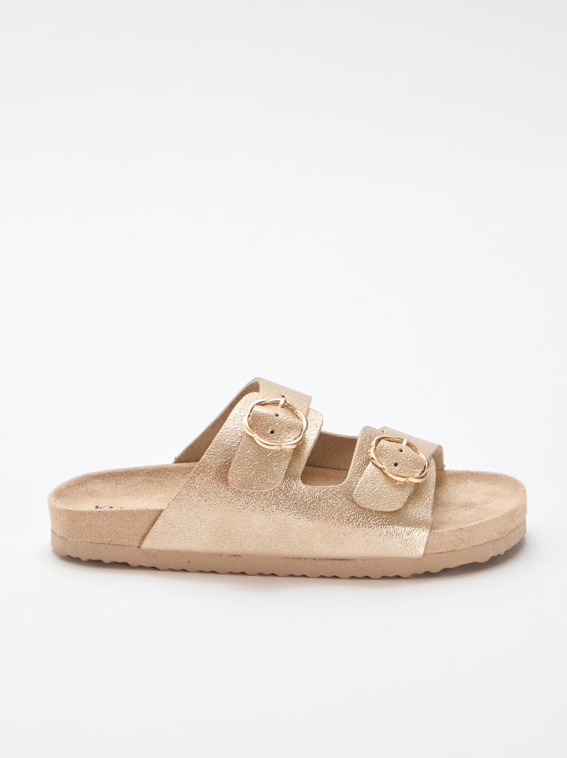Sandalias doradas con hebilla de flores Amarillo - Kiabi