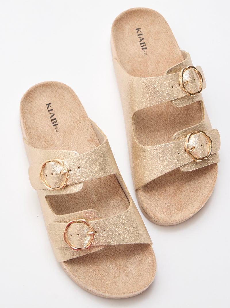 Sandalias doradas con hebilla de flores Amarillo - Kiabi