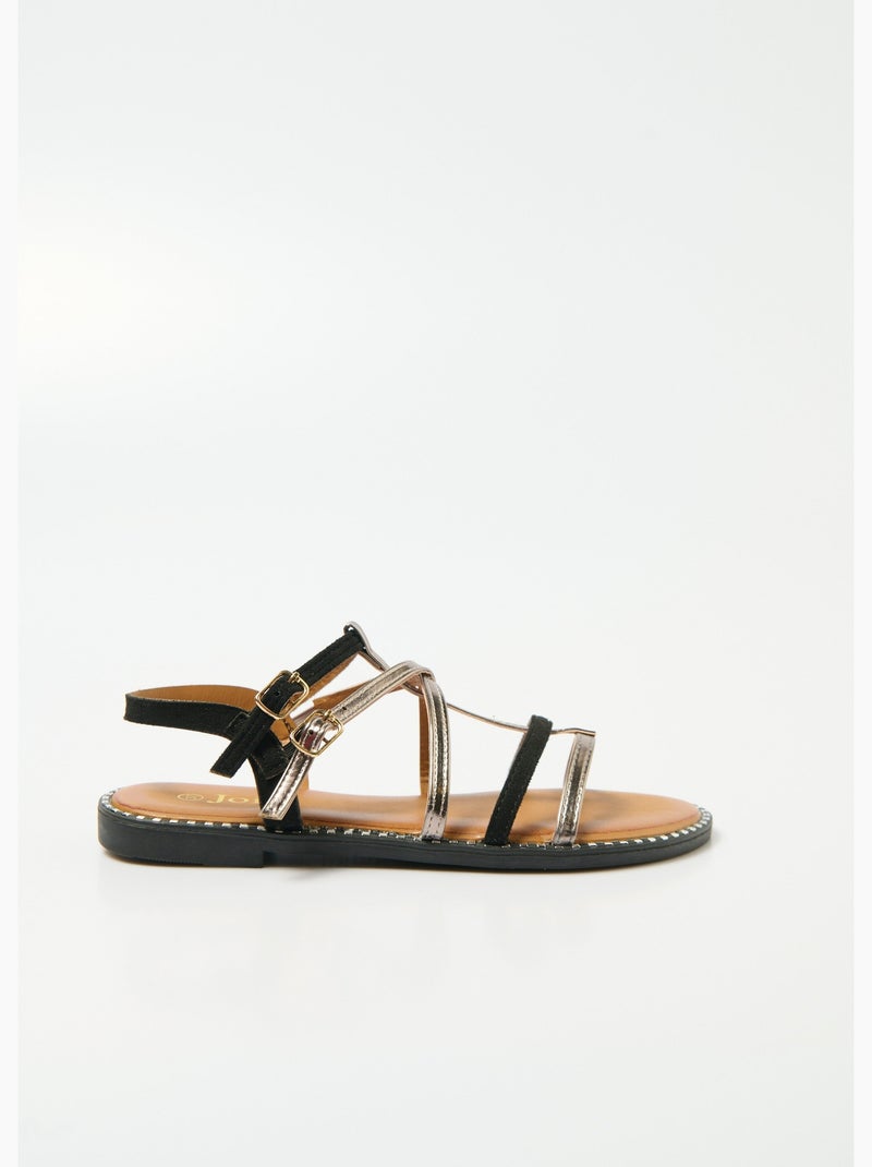 Sandalias gladiadoras de dos materiales con tiras - AFIBEL Negro Plateado - Kiabi