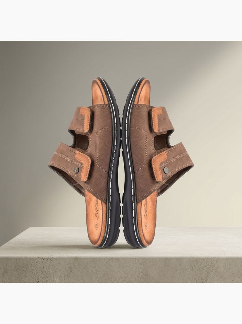 Sandalias hombre confort doble velcro suela memoria de forma OZABI Marrón - Kiabi
