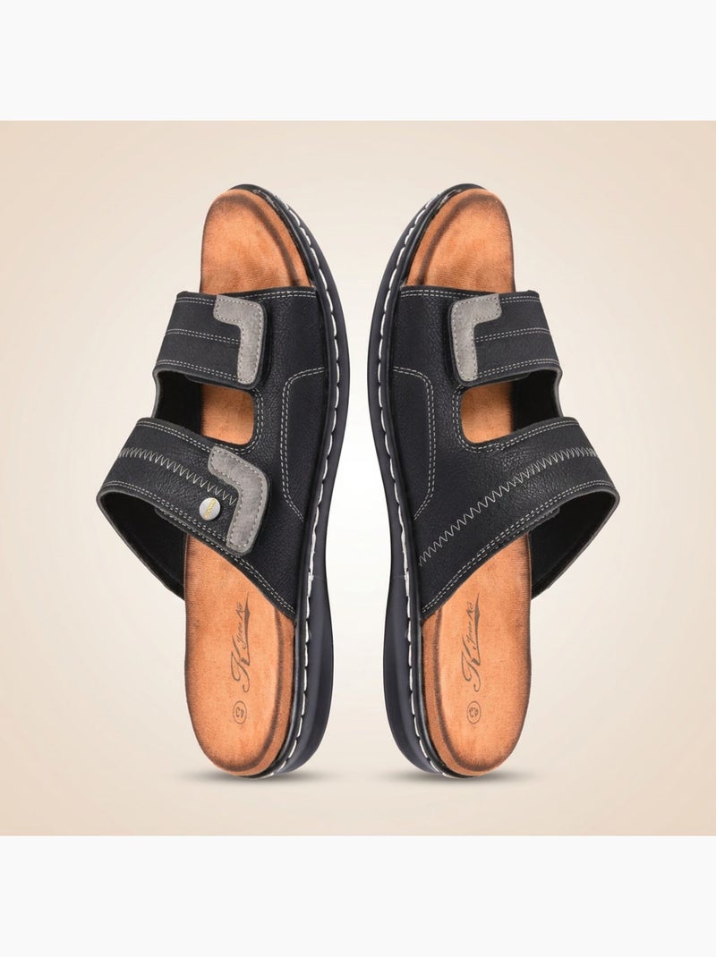 Sandalias hombre confort doble velcro suela memoria de forma OZABI Negro - Kiabi