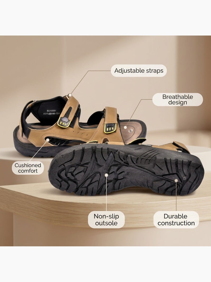 Sandalias hombre confort marcha regulables suela antideslizante OZABI Camel - Kiabi