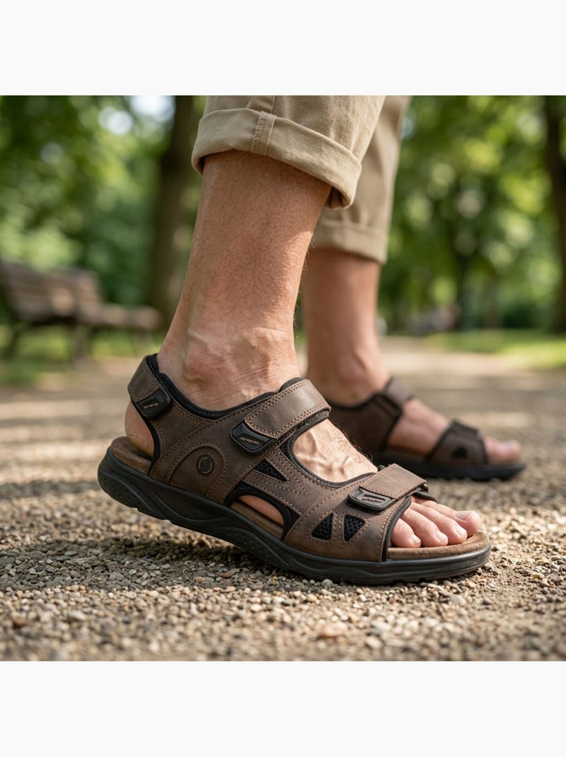 Sandalias hombre confort marcha regulables suela antideslizante OZABI Marrón oscuro - Kiabi
