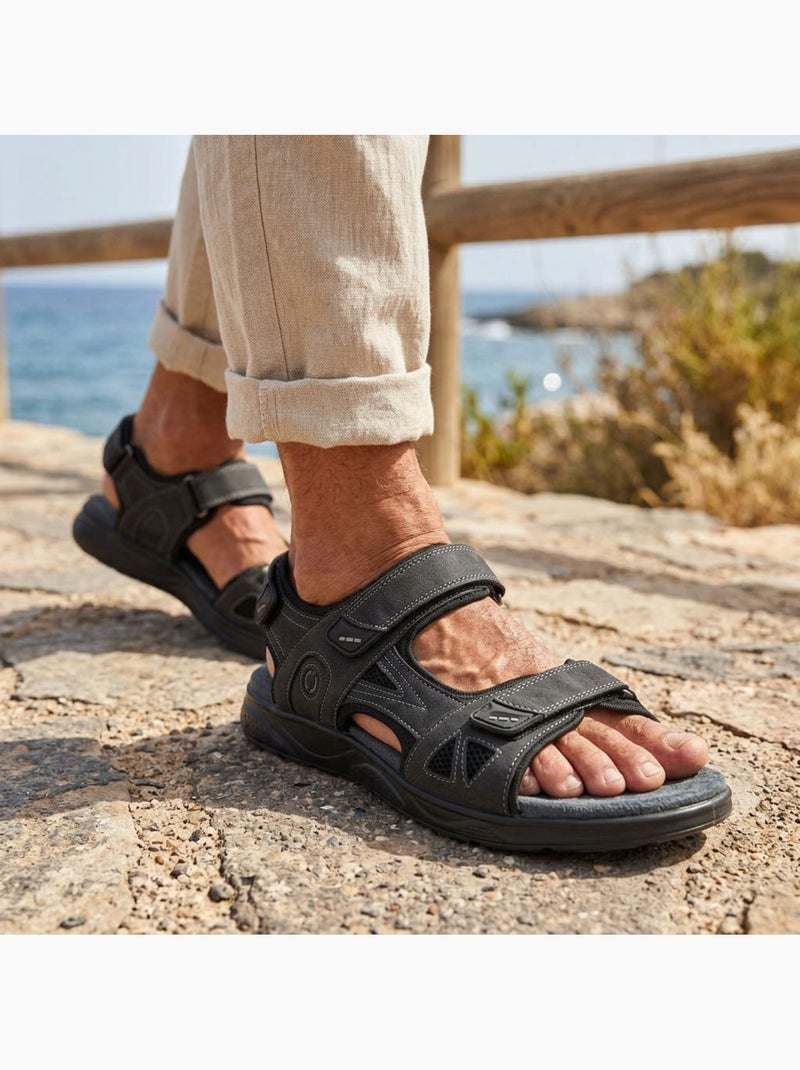 Sandalias hombre confort marcha regulables suela antideslizante OZABI Negro ébano - Kiabi