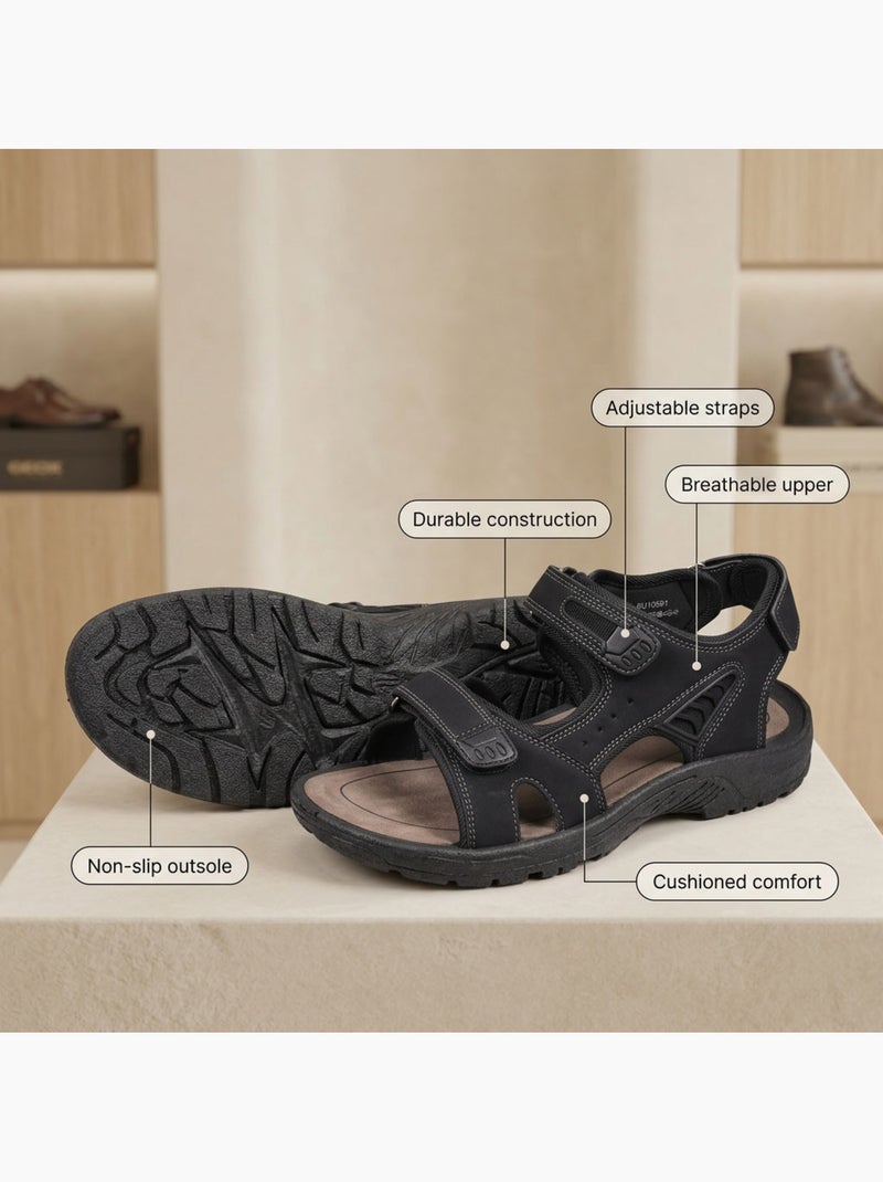 Sandalias hombre confort marcha regulables suela antideslizante OZABI Negro - Kiabi