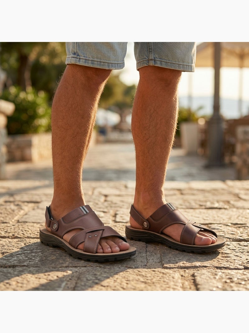 Sandalias Hombre Confort Suela Suave Antideslizantes Velcro OZABI Marrón - Kiabi