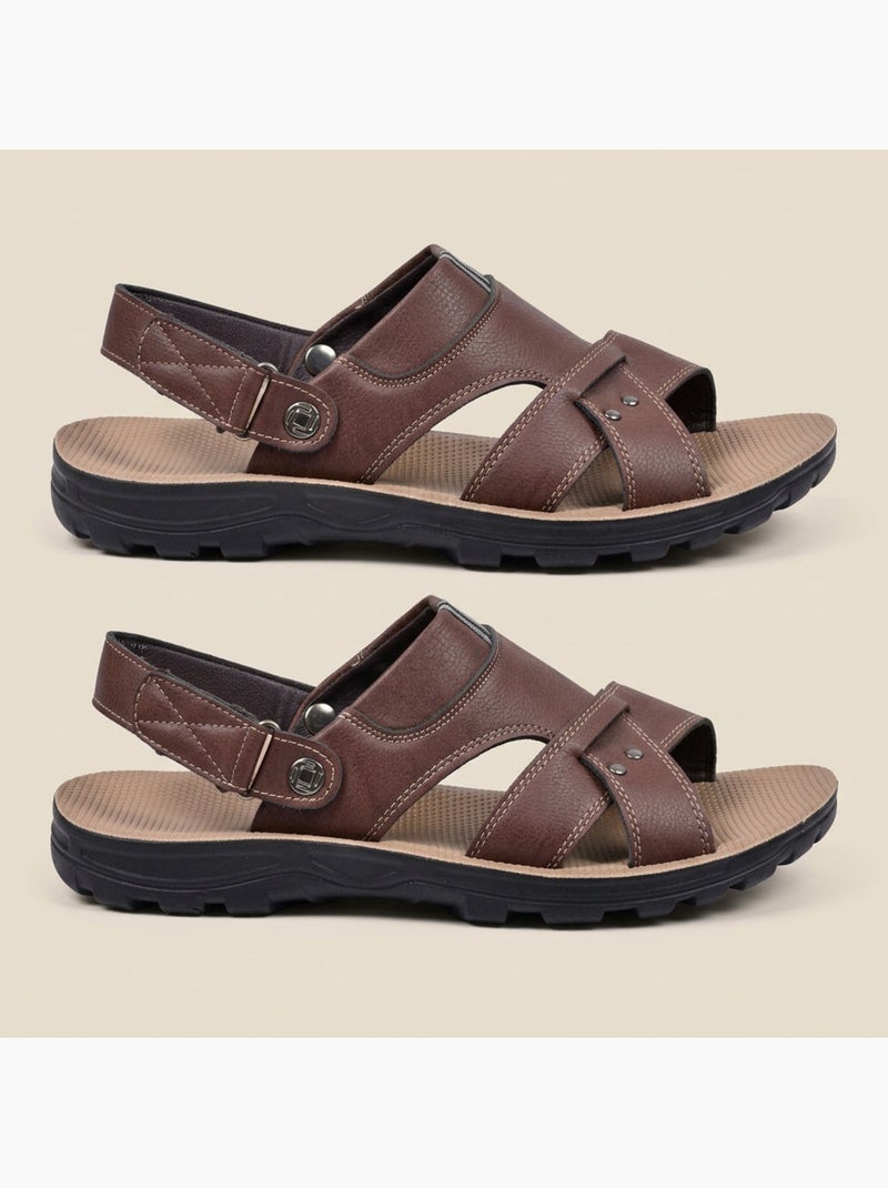 Sandalias Hombre Confort Suela Suave Antideslizantes Velcro OZABI Marrón - Kiabi