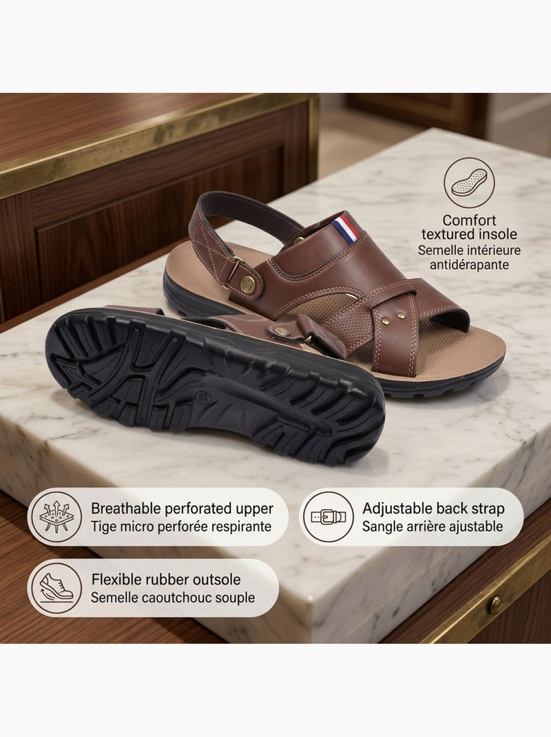 Sandalias Hombre Confort Suela Suave Antideslizantes Velcro OZABI Marrón - Kiabi