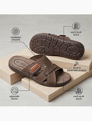 Sandalias hombre cruzadas confort velcro verano OZABI(Caracteres: 57)