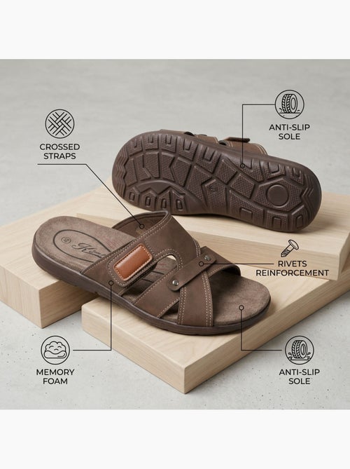 Sandalias hombre cruzadas confort velcro verano OZABI(Caracteres: 57) - Kiabi