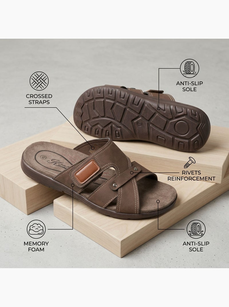 Sandalias hombre cruzadas confort velcro verano OZABI(Caracteres: 57) Marrón - Kiabi