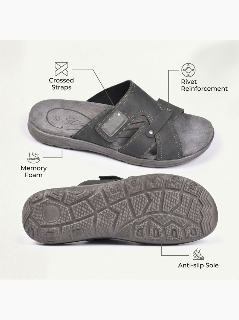 Sandalias hombre cruzadas confort velcro verano OZABI(Caracteres: 57) Negro - Kiabi