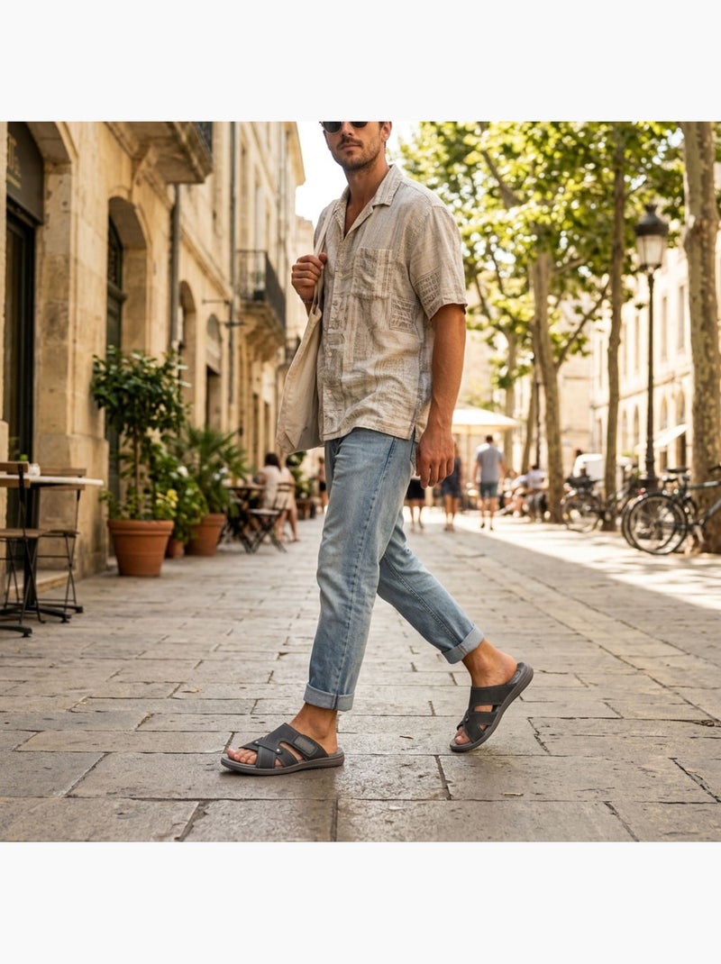 Sandalias hombre cruzadas confort velcro verano OZABI(Caracteres: 57) Negro - Kiabi