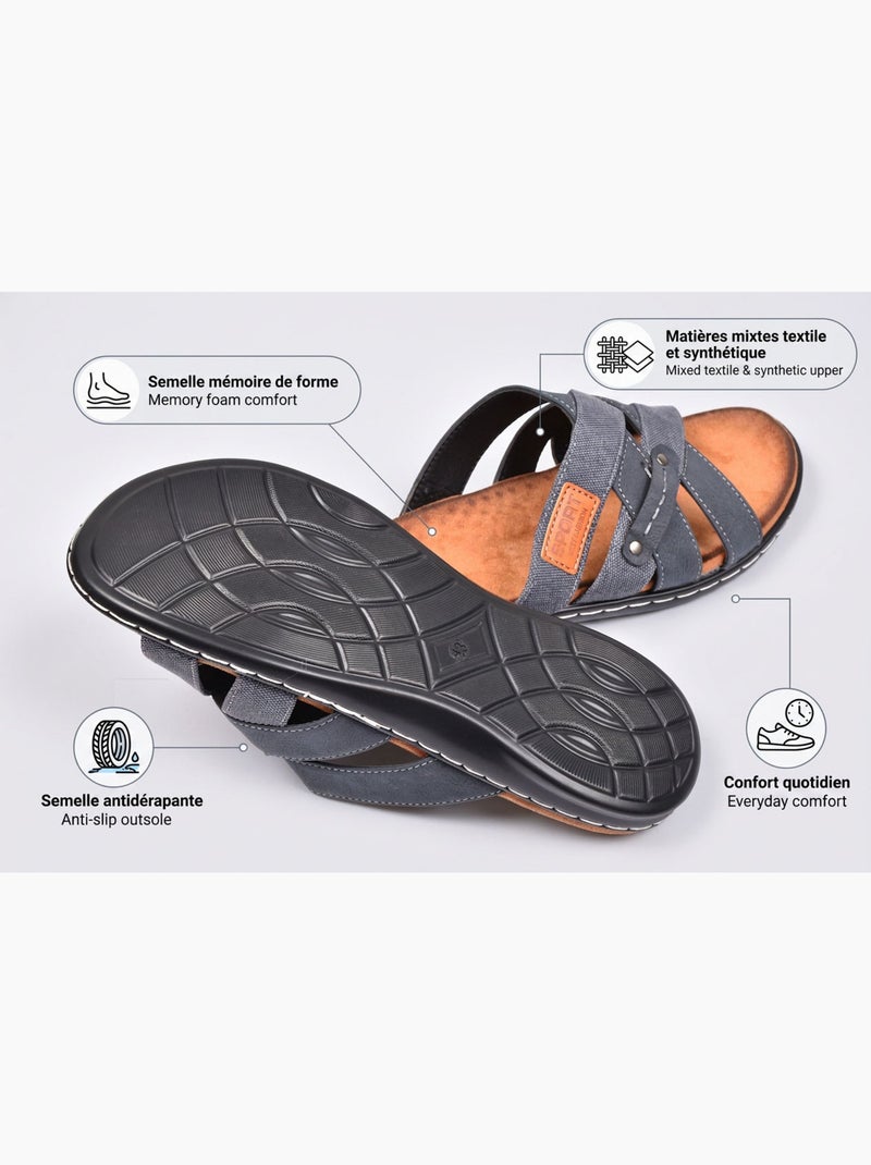 Sandalias hombre tiras cruzadas comfort memoria de forma OZABI Azul - Kiabi