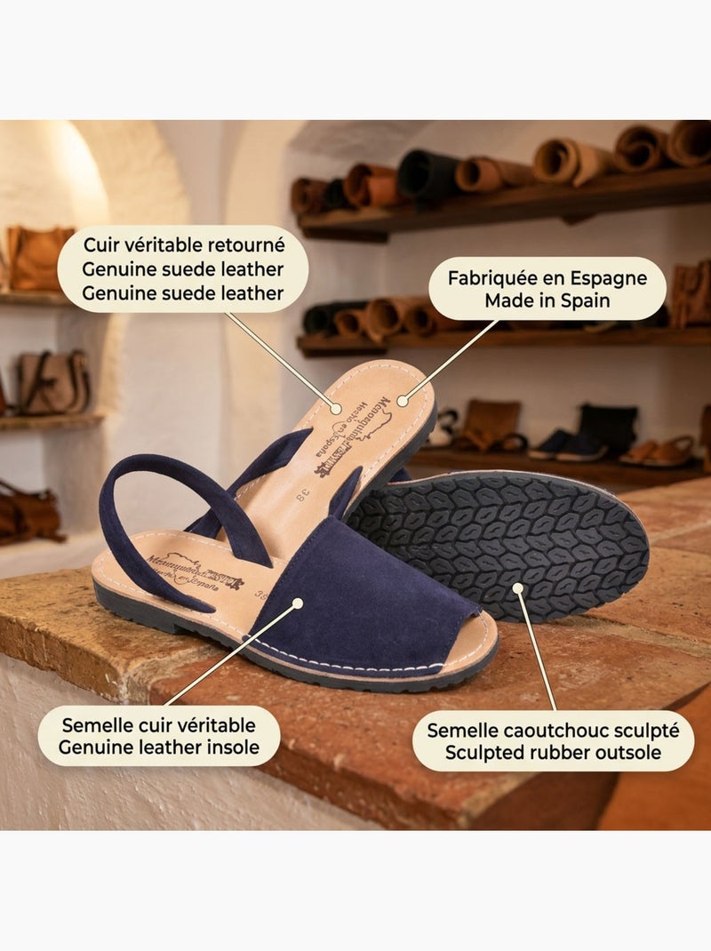 Sandalias Menorquinas Cuero Auténtico OZABI España Azul marino - Kiabi