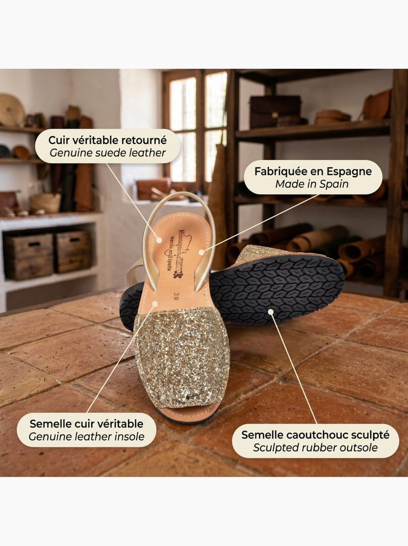 Sandalias Menorquinas Cuero Auténtico OZABI España Oro - Kiabi