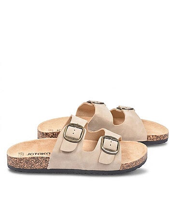 Sandalias Mule 2 Hebillas Nubuck Negro Beige Camel OZABI