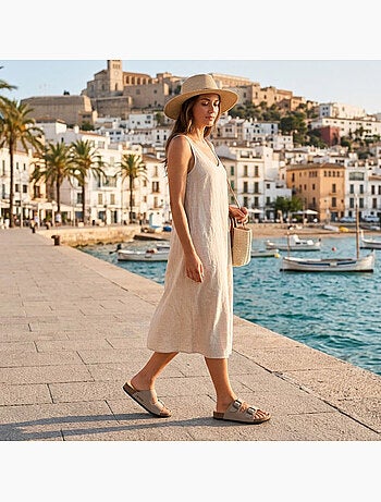 Sandalias Mule 2 Hebillas Nubuck Negro Beige Camel OZABI