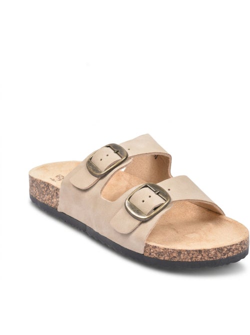 Sandalias Mule 2 Hebillas Nubuck Negro Beige Camel OZABI - Kiabi
