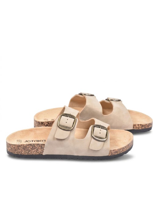 Sandalias Mule 2 Hebillas Nubuck Negro Beige Camel OZABI - Kiabi