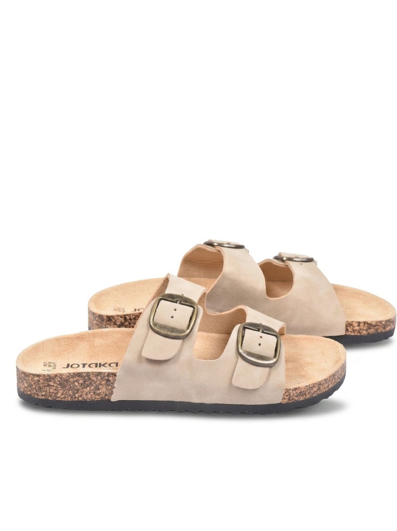 Sandalias Mule 2 Hebillas Nubuck Negro Beige Camel OZABI Beige - Kiabi