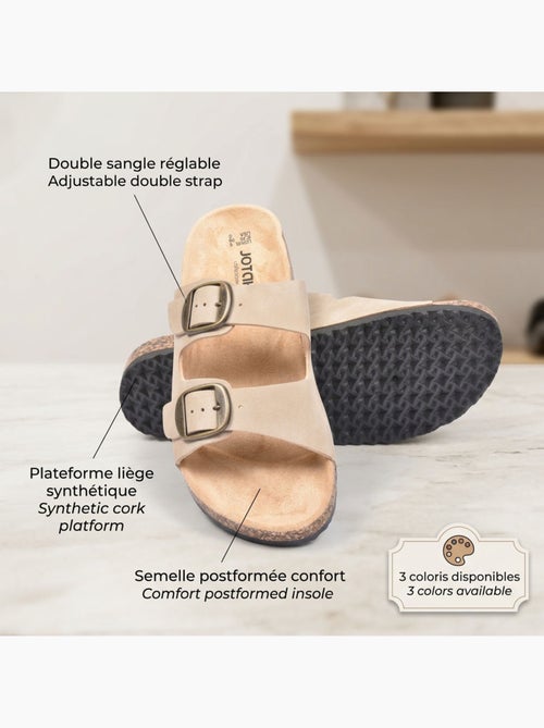 Sandalias Mule 2 Hebillas Nubuck Negro Beige Camel OZABI - Kiabi