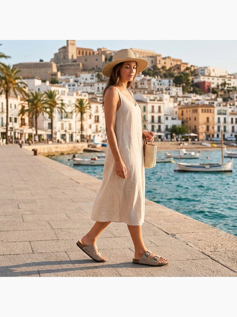 Sandalias Mule 2 Hebillas Nubuck Negro Beige Camel OZABI Beige - Kiabi