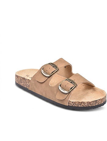Sandalias Mule 2 Hebillas Nubuck Negro Beige Camel OZABI