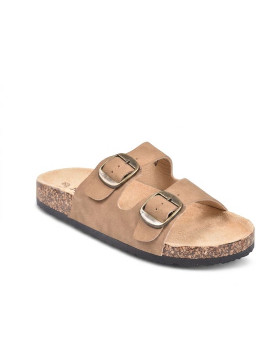 Sandalias Mule 2 Hebillas Nubuck Negro Beige Camel OZABI - Kiabi