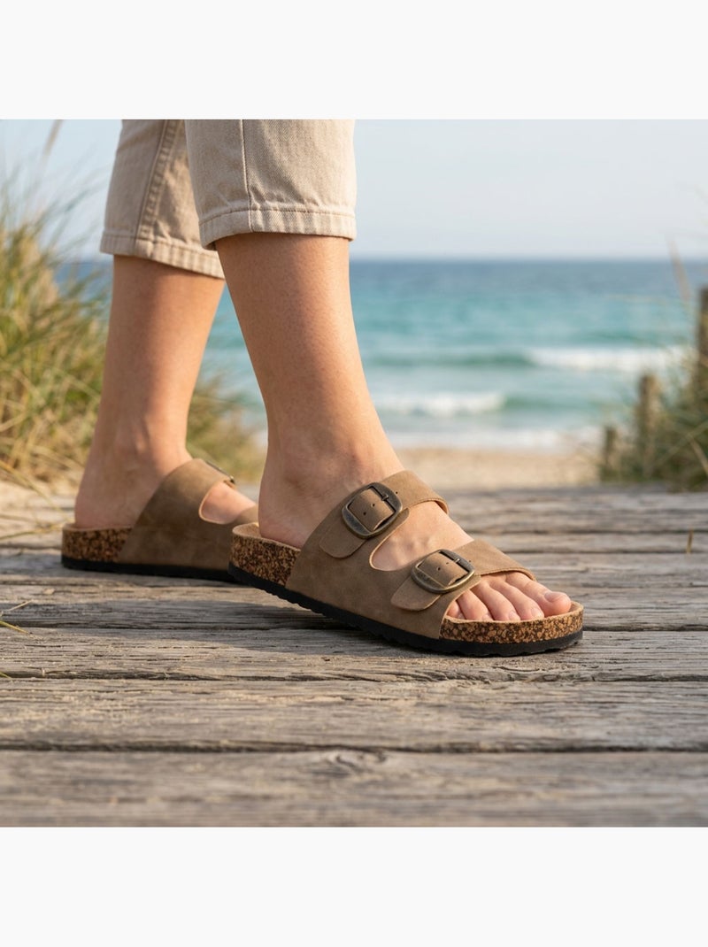 Sandalias Mule 2 Hebillas Nubuck Negro Beige Camel OZABI Camel - Kiabi