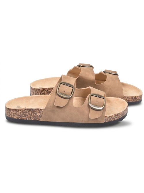 Sandalias Mule 2 Hebillas Nubuck Negro Beige Camel OZABI - Kiabi