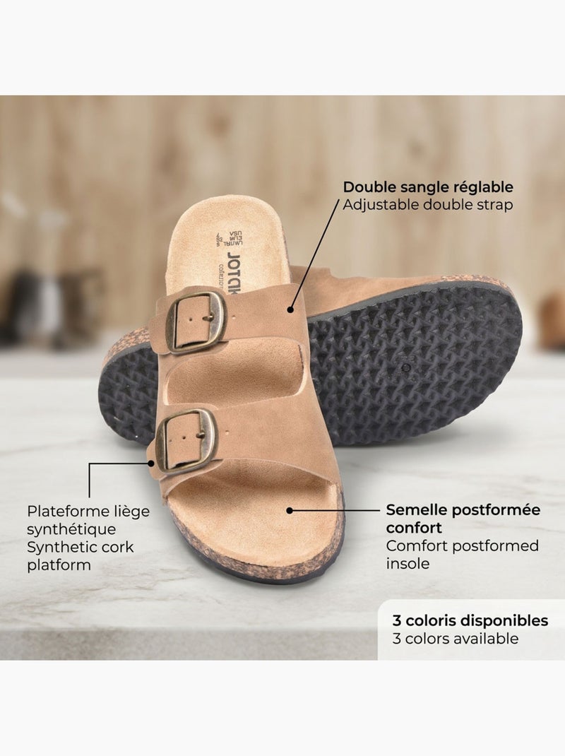 Sandalias Mule 2 Hebillas Nubuck Negro Beige Camel OZABI Camel - Kiabi