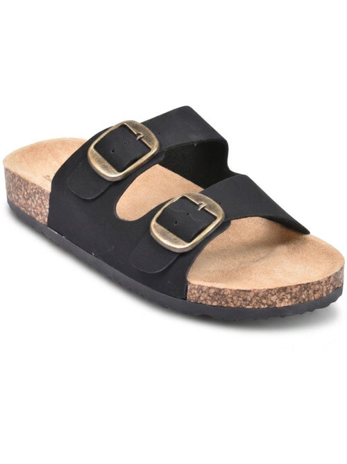 Sandalias Mule 2 Hebillas Nubuck Negro Beige Camel OZABI - Kiabi Sandalias Mule 2 Hebillas Nubuck Negro Beige Camel OZABI - Kiabi