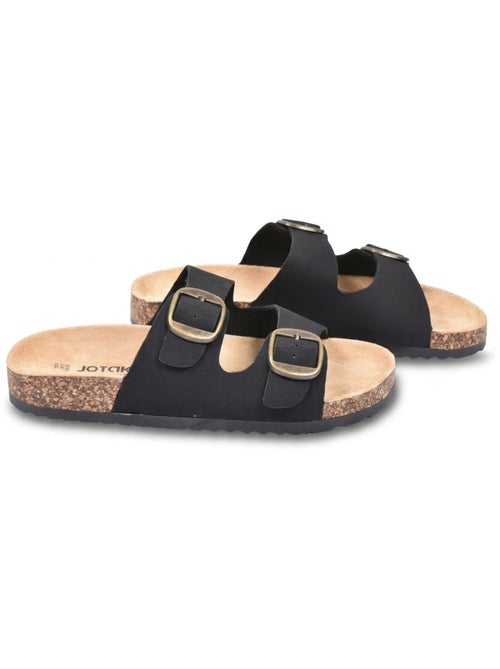 Sandalias Mule 2 Hebillas Nubuck Negro Beige Camel OZABI - Kiabi Sandalias Mule 2 Hebillas Nubuck Negro Beige Camel OZABI - Kiabi