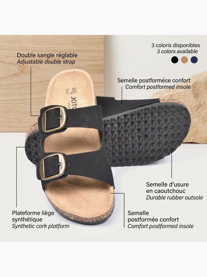 Sandalias Mule 2 Hebillas Nubuck Negro Beige Camel OZABI Negro - Kiabi