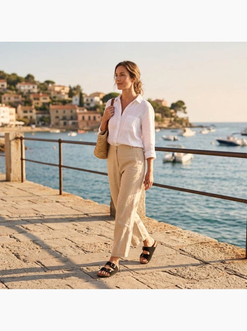 Sandalias Mule 2 Hebillas Nubuck Negro Beige Camel OZABI - Kiabi Sandalias Mule 2 Hebillas Nubuck Negro Beige Camel OZABI - Kiabi