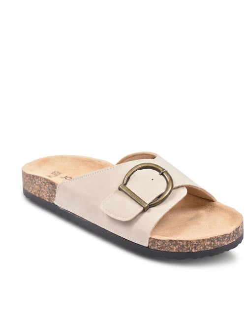 Sandalias Mule Hebilla Redonda Nubuck Negro Beige OZABI - Kiabi