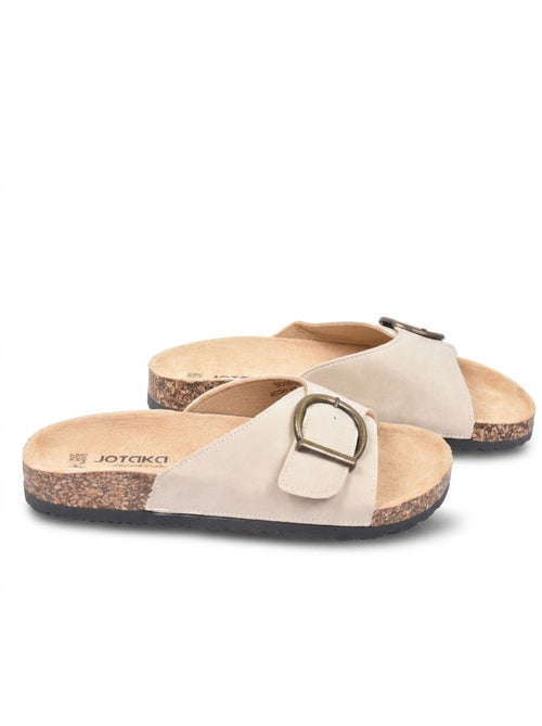 Sandalias Mule Hebilla Redonda Nubuck Negro Beige OZABI - Kiabi